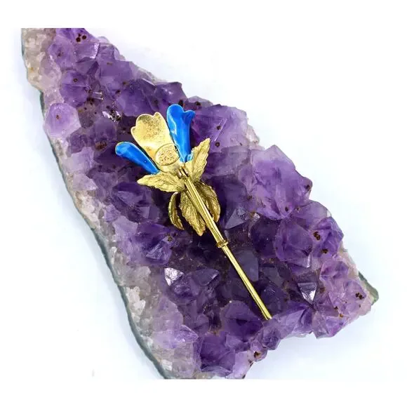 Vintage Original By Robert Blue Enamel Floral Brooch - Picture 2 of 3